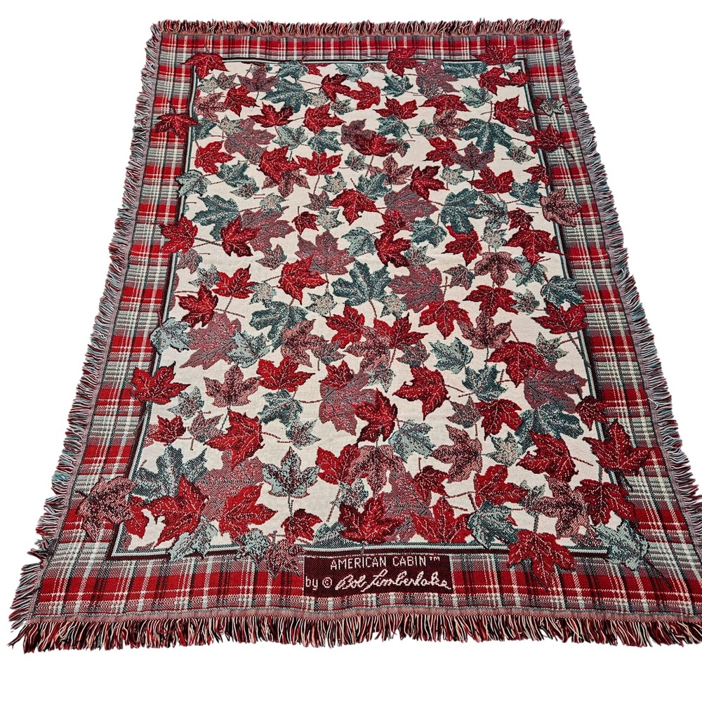 Vintage Bob Timberlake American Cabin Throw Blanket Fall Leaves Cotton Plaid USA